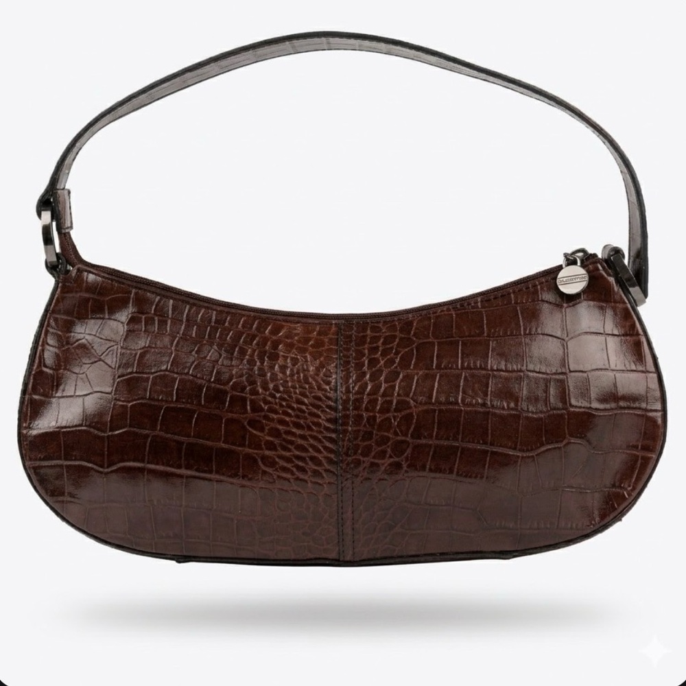 Franco Sarto Brown Faux Croc-Embossed Shoulder Bag